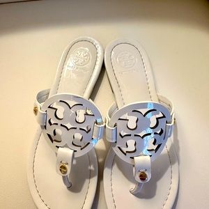 Tory Burch - Miller Sandals- white patented leather